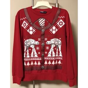 Mens Boys Lucasfilm Ltd Star Wars Christmas Sweatshirt AT-AT Walkers Red Medium